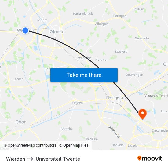 Wierden to Universiteit Twente map
