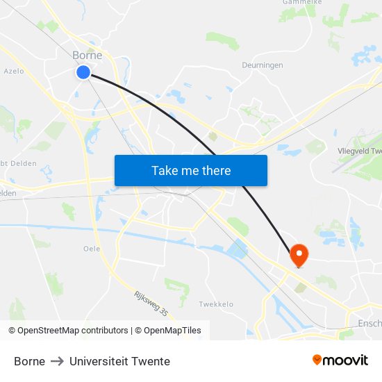 Borne to Universiteit Twente map