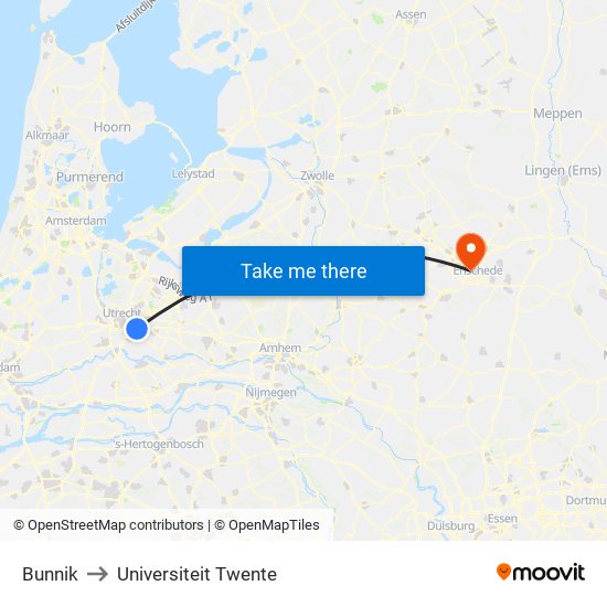 Bunnik to Universiteit Twente map