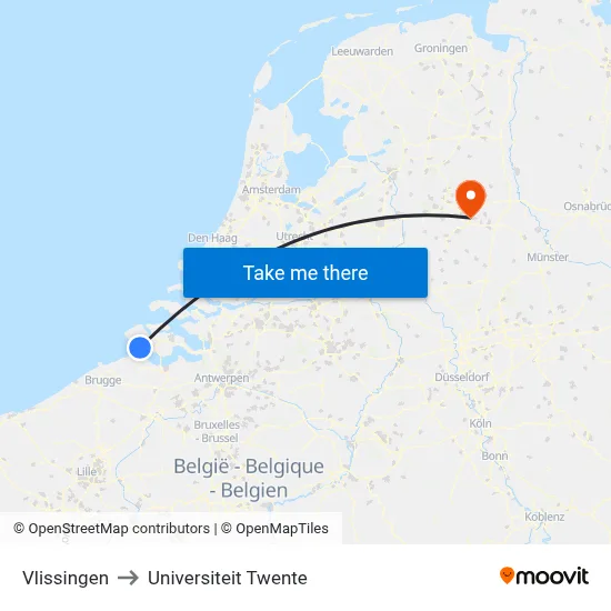 Vlissingen to Universiteit Twente map