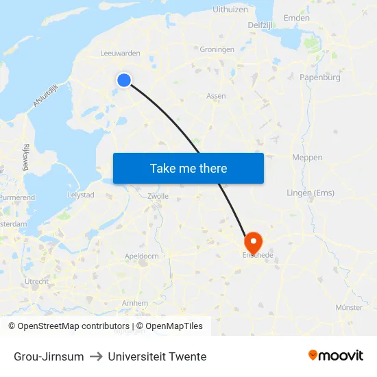 Grou-Jirnsum to Universiteit Twente map