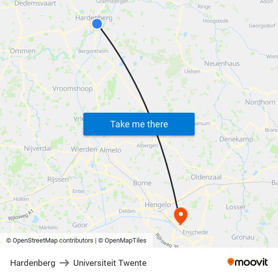 Hardenberg to Universiteit Twente map