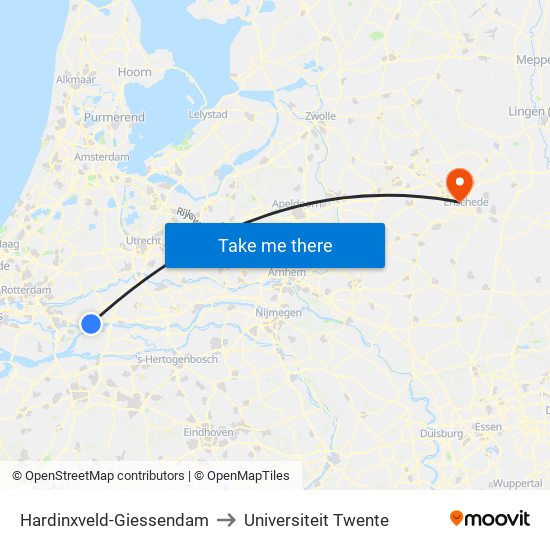 Hardinxveld-Giessendam to Universiteit Twente map