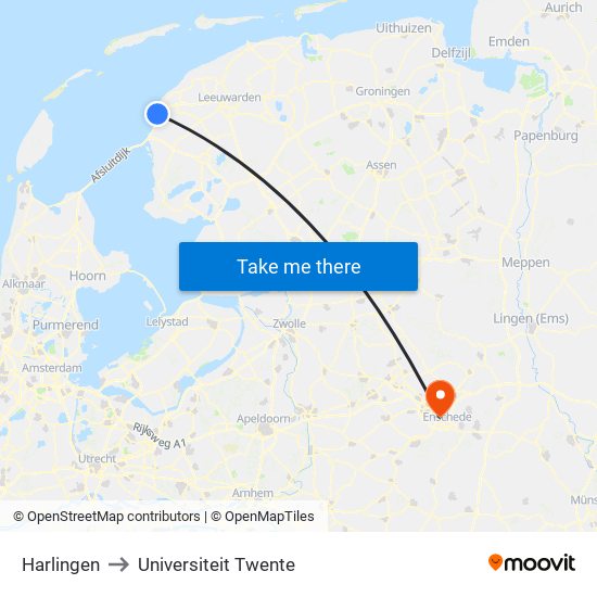 Harlingen to Universiteit Twente map