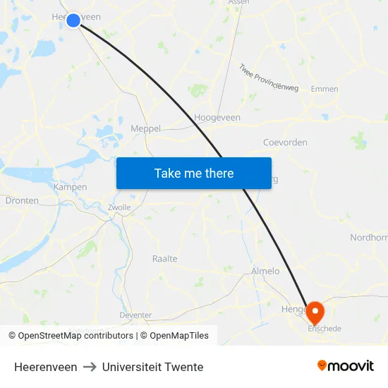 Heerenveen to Universiteit Twente map
