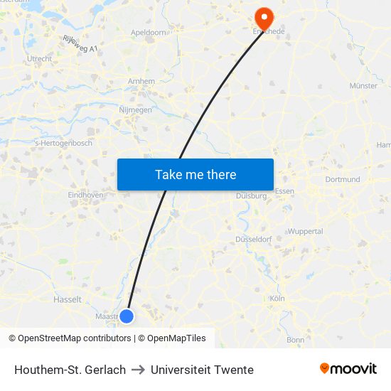 Houthem-St. Gerlach to Universiteit Twente map