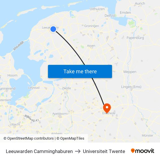 Leeuwarden Camminghaburen to Universiteit Twente map