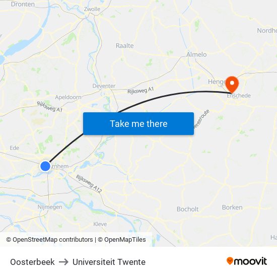 Oosterbeek to Universiteit Twente map