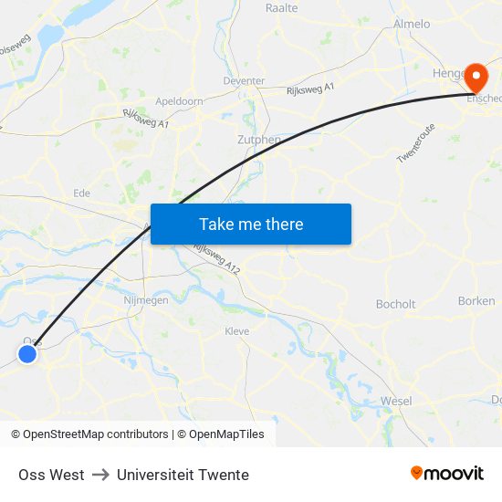 Oss West to Universiteit Twente map