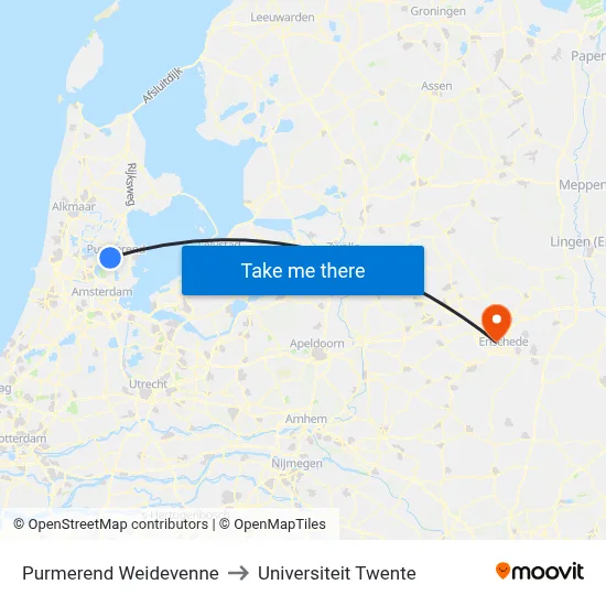 Purmerend Weidevenne to Universiteit Twente map