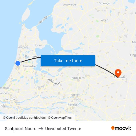 Santpoort Noord to Universiteit Twente map