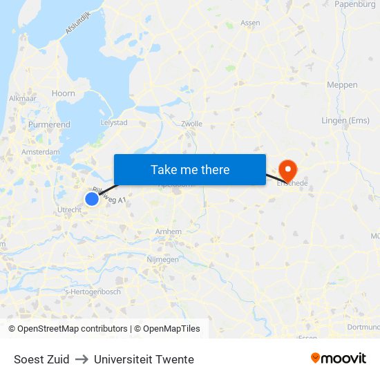 Soest Zuid to Universiteit Twente map