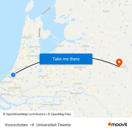 Voorschoten to Universiteit Twente map