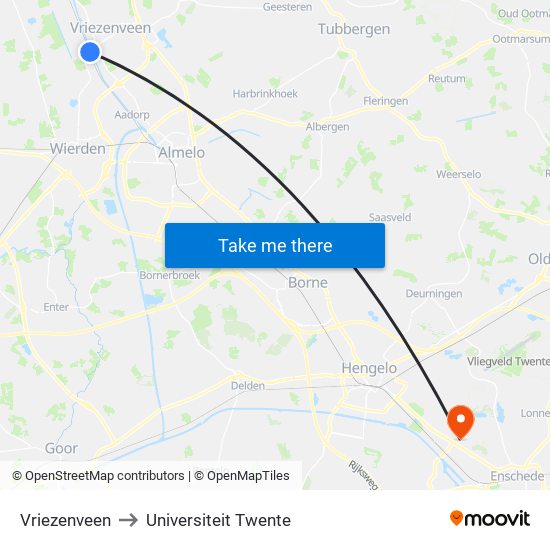 Vriezenveen to Universiteit Twente map