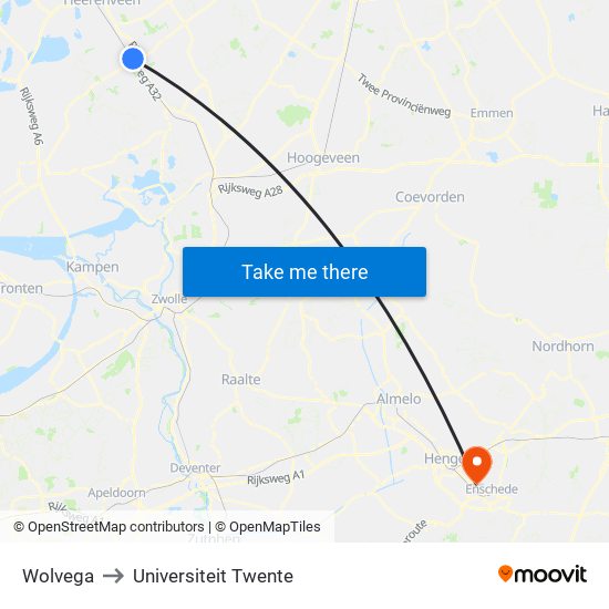 Wolvega to Universiteit Twente map