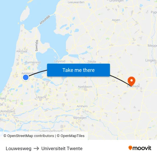 Louwesweg to Universiteit Twente map