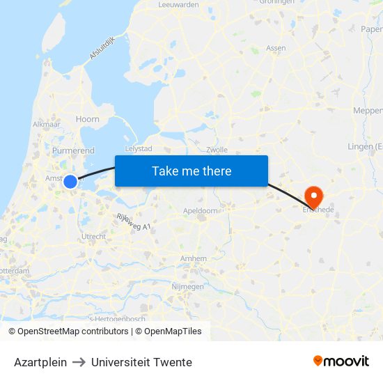 Azartplein to Universiteit Twente map