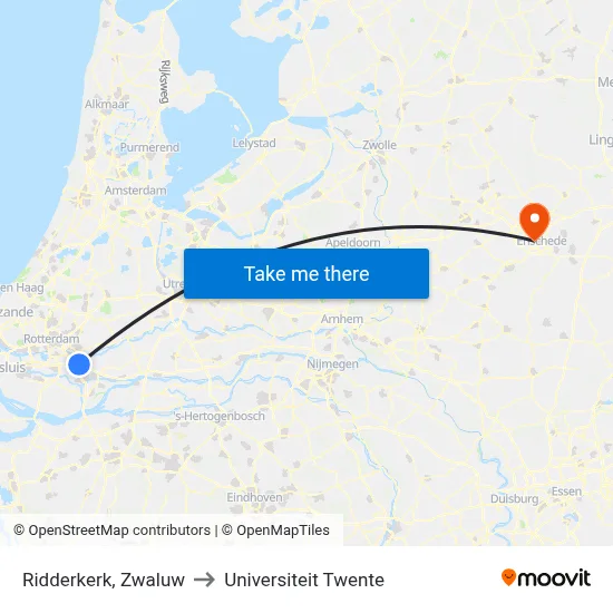 Ridderkerk, Zwaluw to Universiteit Twente map