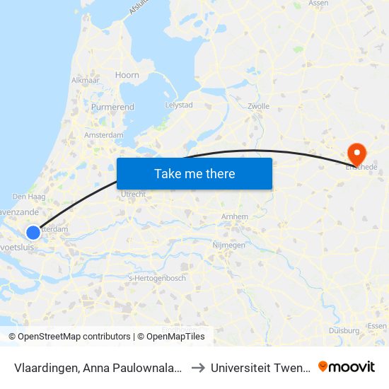 Vlaardingen, Anna Paulownalaan to Universiteit Twente map