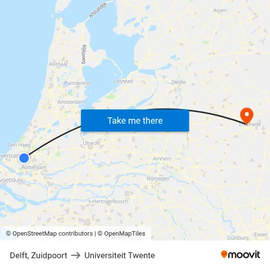 Delft, Zuidpoort to Universiteit Twente map