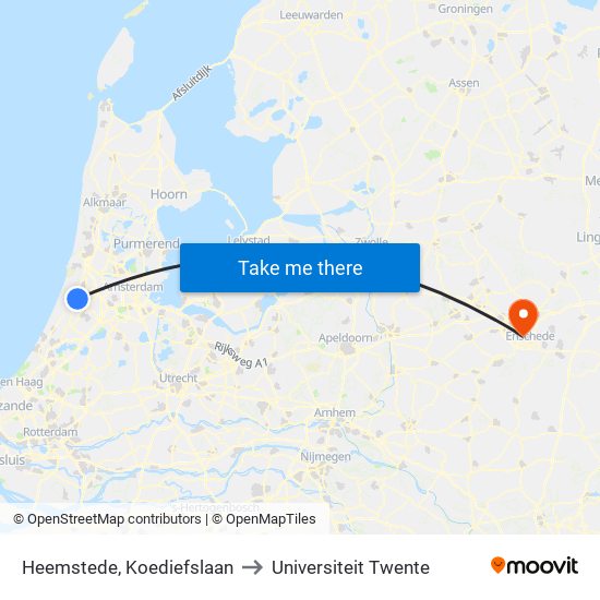 Heemstede, Koediefslaan to Universiteit Twente map