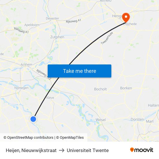 Heijen, Nieuwwijkstraat to Universiteit Twente map