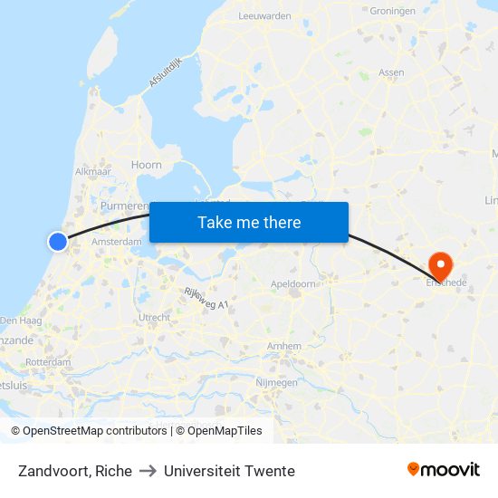 Zandvoort, Riche to Universiteit Twente map