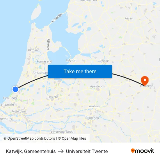 Katwijk, Gemeentehuis to Universiteit Twente map