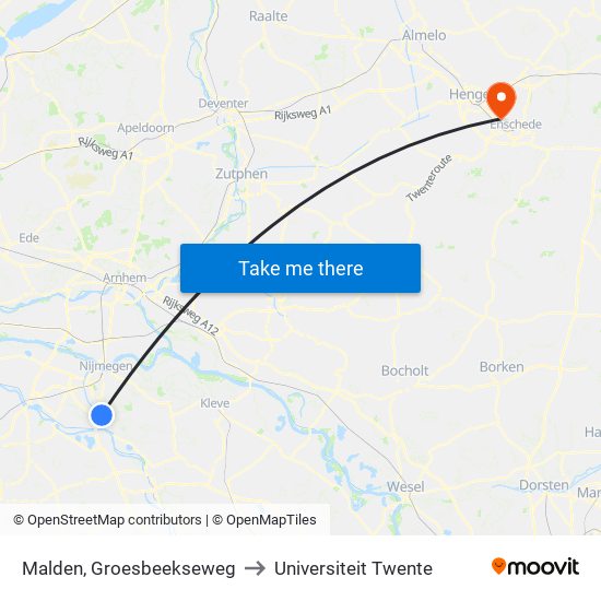 Malden, Groesbeekseweg to Universiteit Twente map