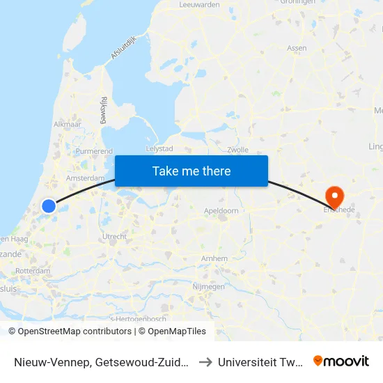 Nieuw-Vennep, Getsewoud-Zuid/N207 to Universiteit Twente map