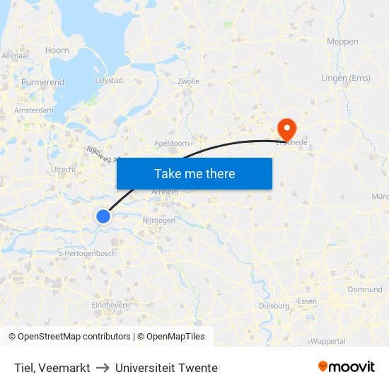 Tiel, Veemarkt to Universiteit Twente map