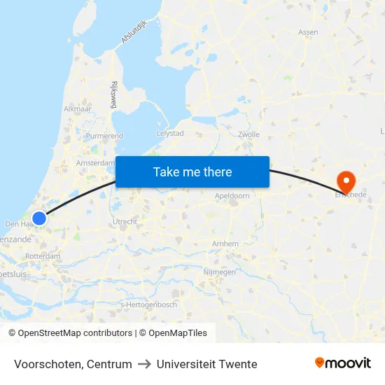 Voorschoten, Centrum to Universiteit Twente map