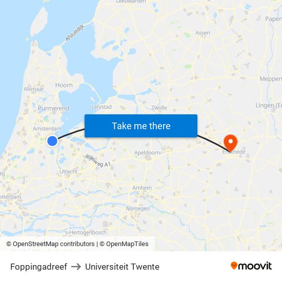 Foppingadreef to Universiteit Twente map