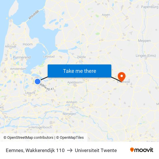 Eemnes, Wakkerendijk 110 to Universiteit Twente map