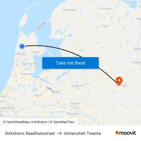 Dirkshorn, Raadhuisstraat to Universiteit Twente map