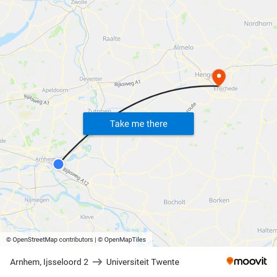 Arnhem, Ijsseloord 2 to Universiteit Twente map