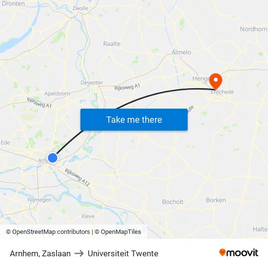 Arnhem, Zaslaan to Universiteit Twente map