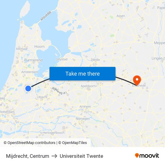 Mijdrecht, Centrum to Universiteit Twente map