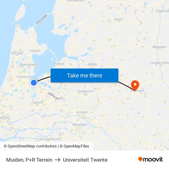 Muiden, P+R Terrein to Universiteit Twente map