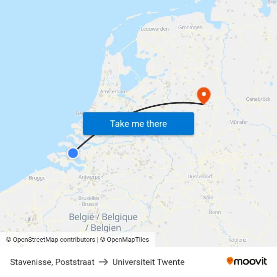Stavenisse, Poststraat to Universiteit Twente map