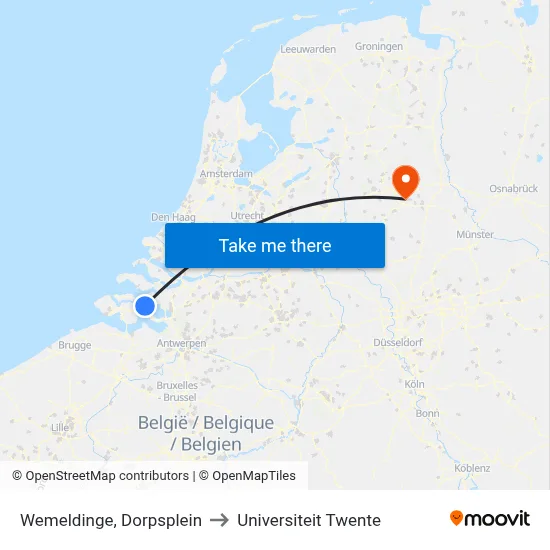 Wemeldinge, Dorpsplein to Universiteit Twente map
