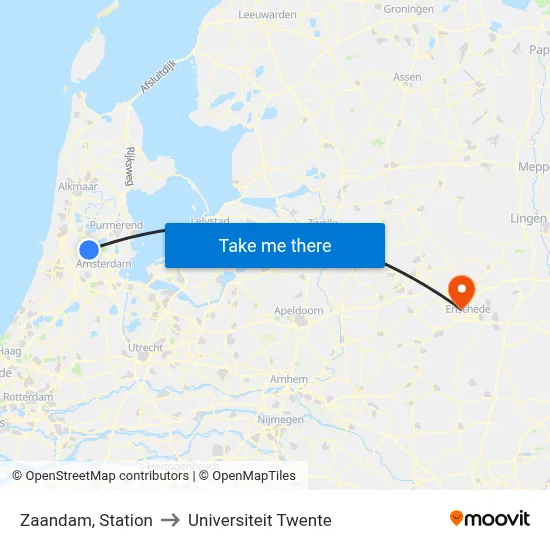 Zaandam, Station to Universiteit Twente map
