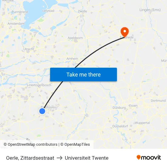 Oerle, Zittardsestraat to Universiteit Twente map