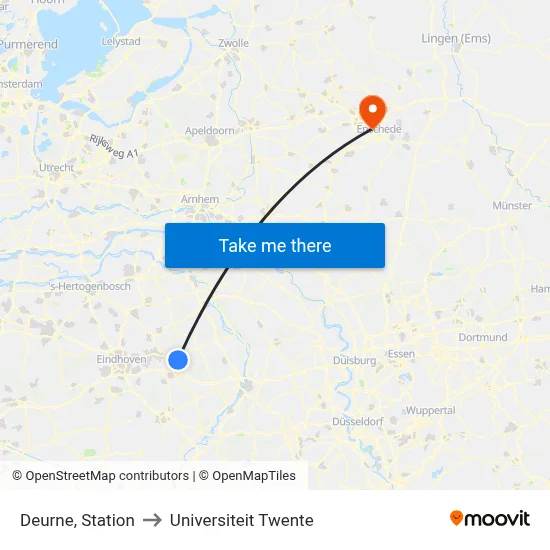 Deurne, Station to Universiteit Twente map