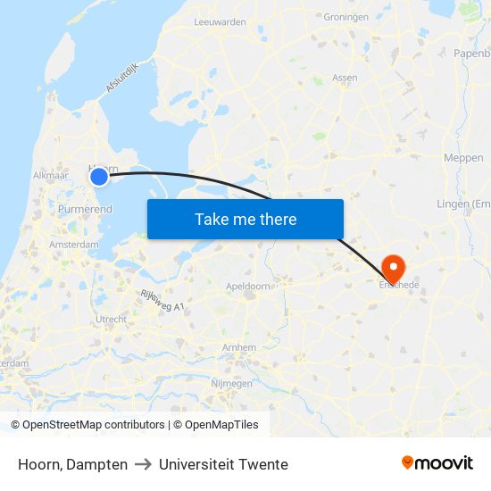 Hoorn, Dampten to Universiteit Twente map