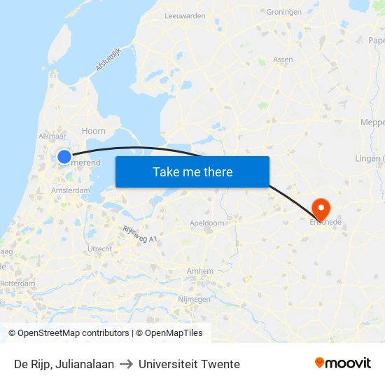 De Rijp, Julianalaan to Universiteit Twente map