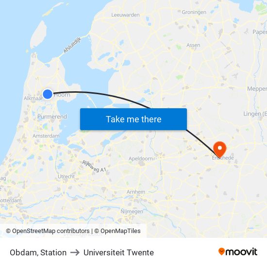 Obdam, Station to Universiteit Twente map