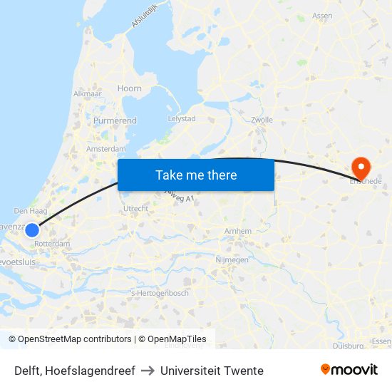 Delft, Hoefslagendreef to Universiteit Twente map