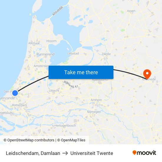 Leidschendam, Damlaan to Universiteit Twente map