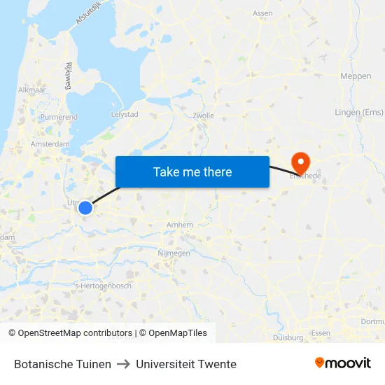 Botanische Tuinen to Universiteit Twente map